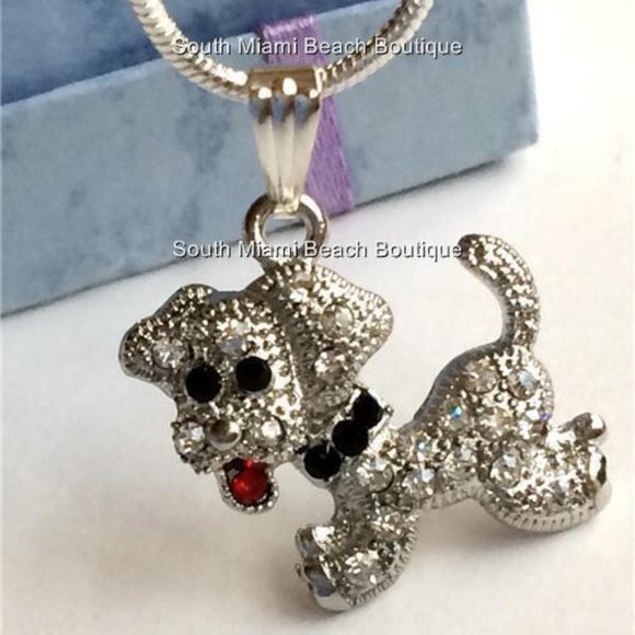 Poodle Dog Necklace Silver Plated Crystal Puppy Rescue Dog Mom Gift - Picture 1 of 10